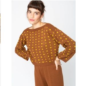 Callahan Knitwear Tammie Top Rootbeer Small S Cropped Sweater Knit Brown Yellow